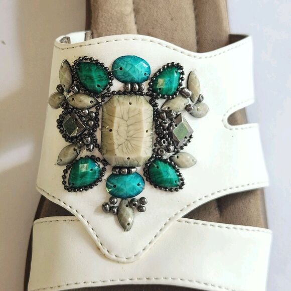 Natural Soul Jypsy Wedge Sandals 7M Turquoise Gem Embellished Boho Comfort - Picture 6 of 9